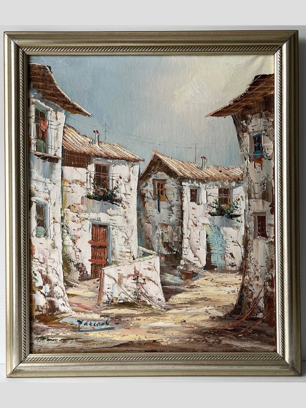Vtg Original Oil Painting Spanish Village Impasto Signed Pascual Framed OOAK